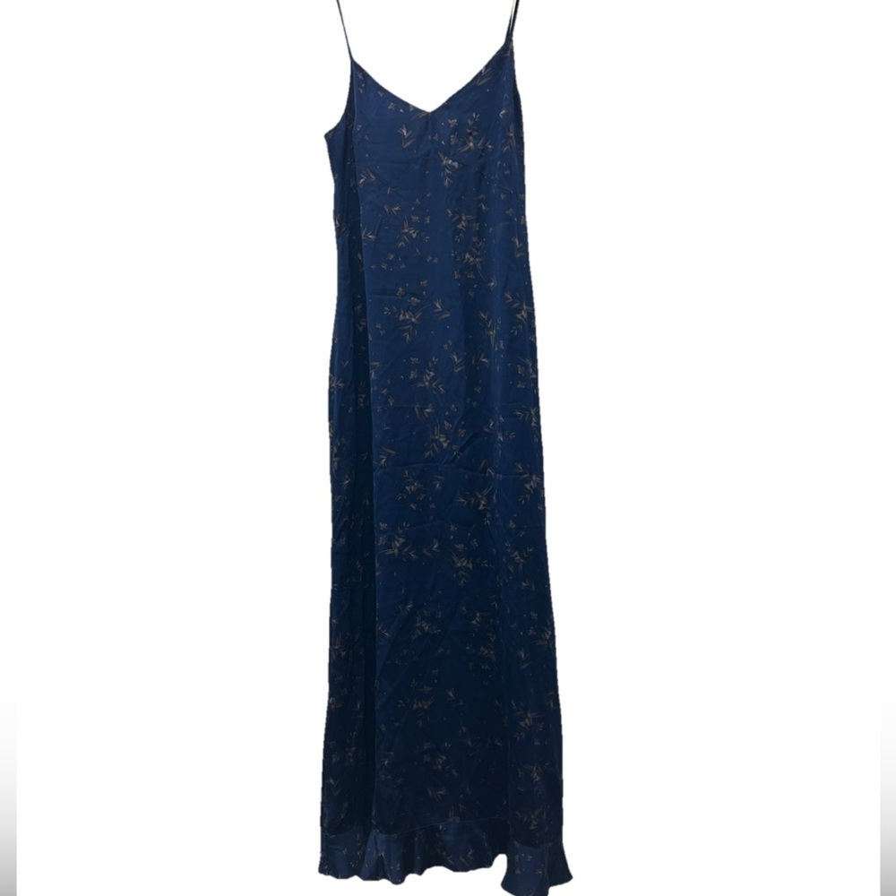 Reformation Blue Floral Satin Slip Dress Size 0 Midi Feminine Spaghetti Strap